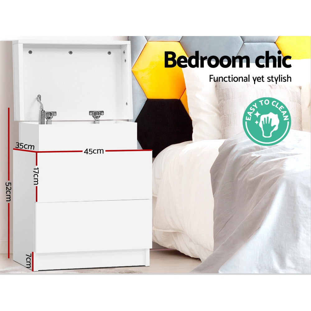 Bedside Tables: Artiss Bedside Table 2 Drawers Lift-up Storage - COLEY White