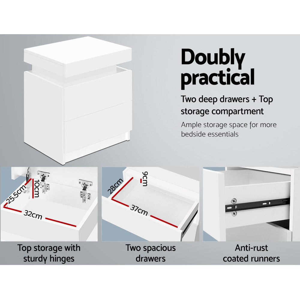 Bedside Tables: Artiss Bedside Table 2 Drawers Lift-up Storage - COLEY White