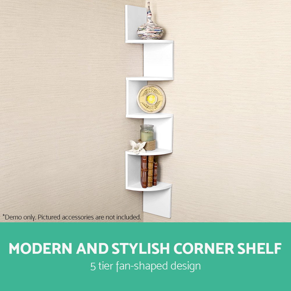Side Tables: Artiss Wall Shelf Corner Floating 5-Tier White