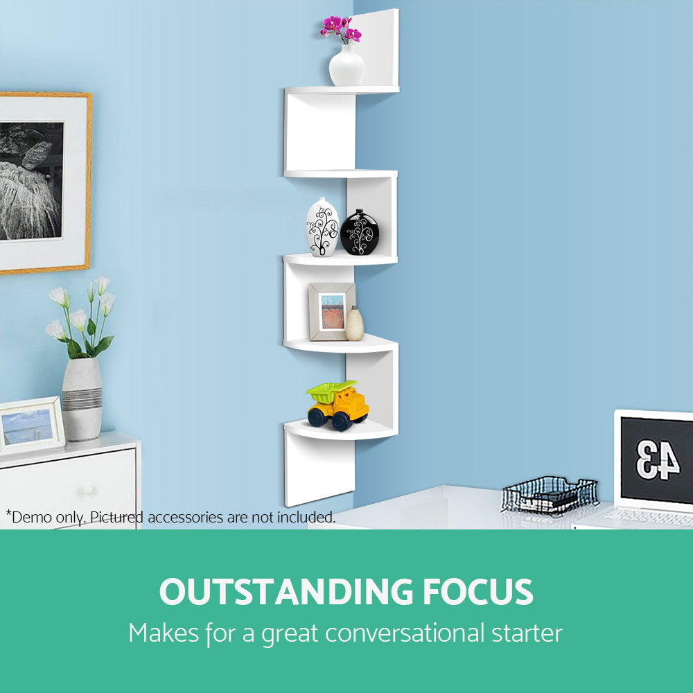 Side Tables: Artiss Wall Shelf Corner Floating 5-Tier White