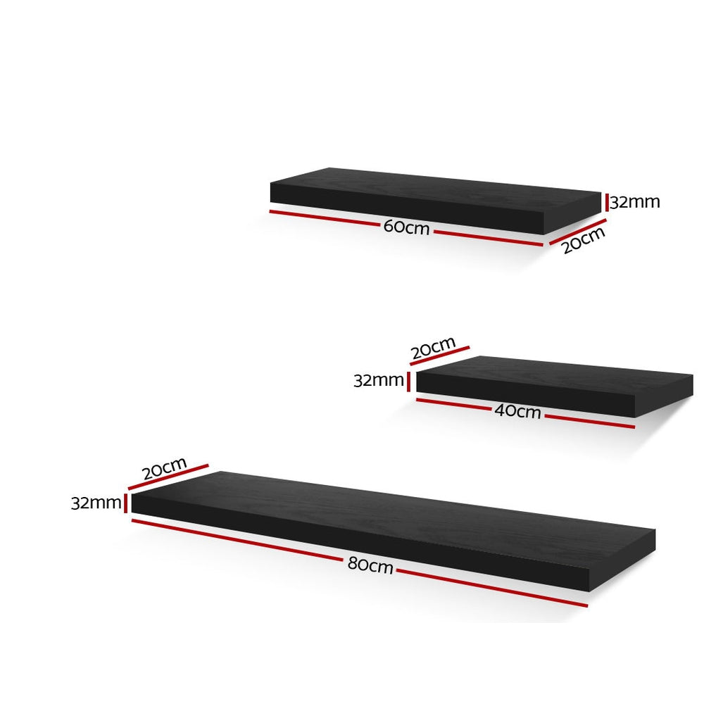 Kitchen & Bathroom DIY: Artiss Floating Wall Shelf Set of 3 Black