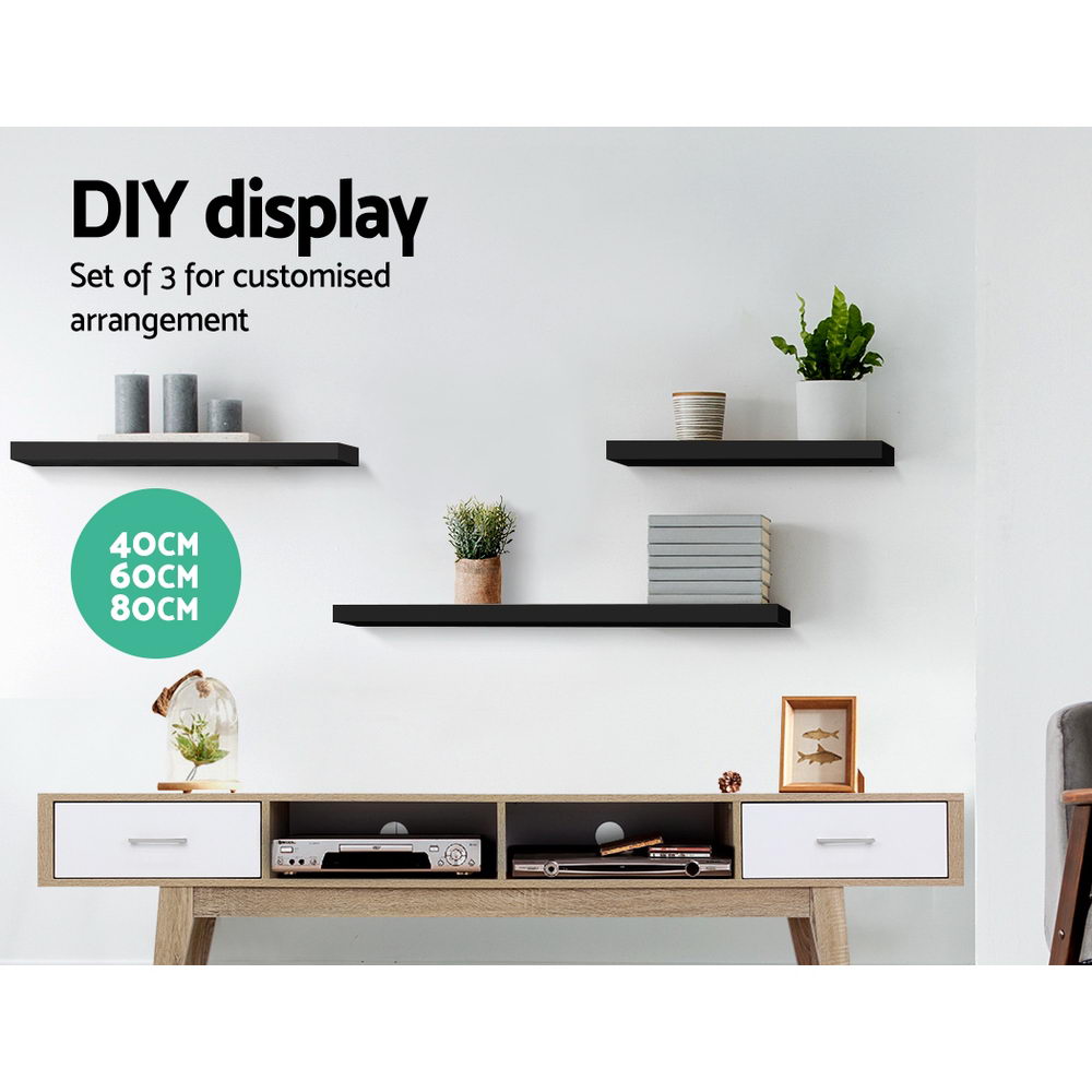 Kitchen & Bathroom DIY: Artiss Floating Wall Shelf Set of 3 Black