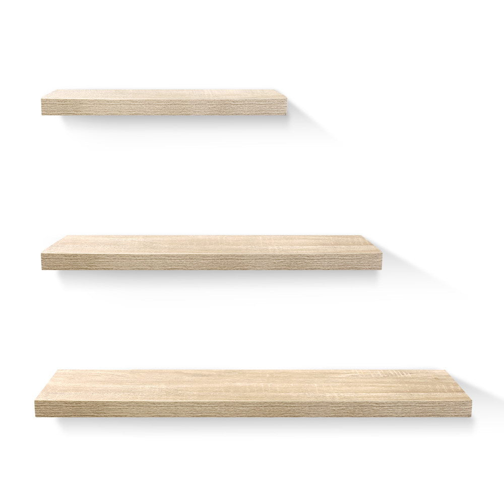 Bookcases & Shelves: Artiss Floating Wall Shelf Set of 3 Oak