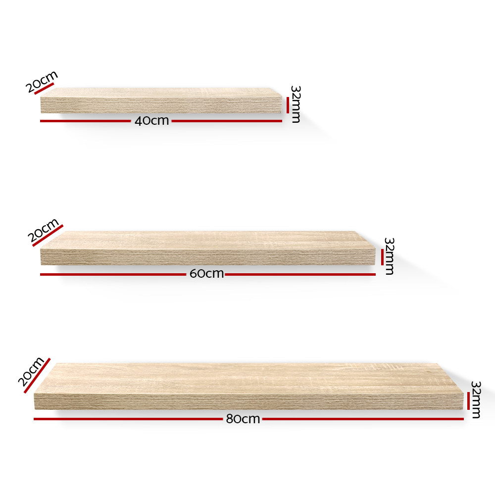 Bookcases & Shelves: Artiss Floating Wall Shelf Set of 3 Oak