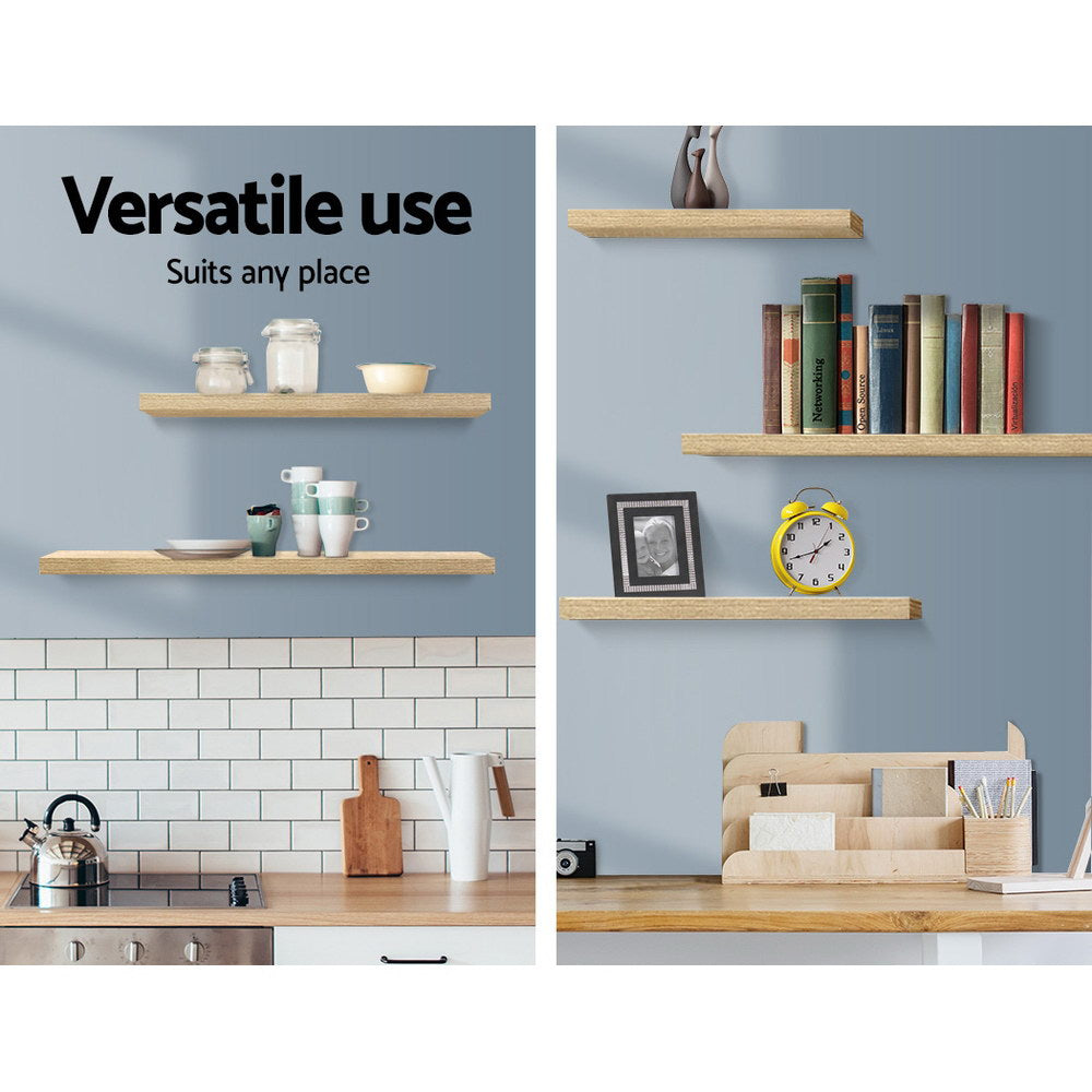 Bookcases & Shelves: Artiss Floating Wall Shelf Set of 3 Oak