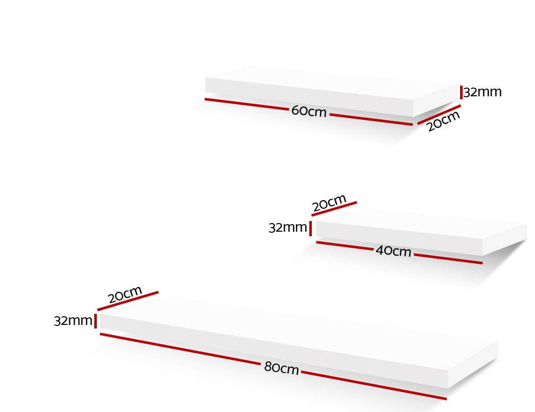 Bookcases & Shelves: Artiss Floating Wall Shelf Set of 3 White