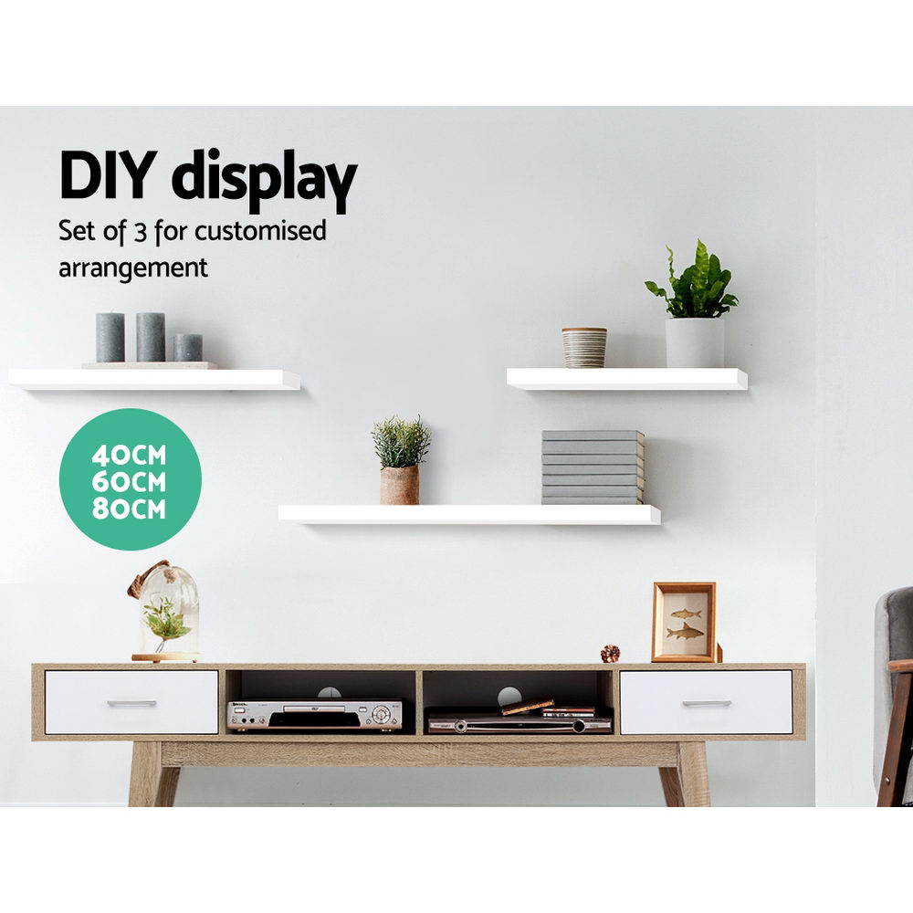 Bookcases & Shelves: Artiss Floating Wall Shelf Set of 3 White