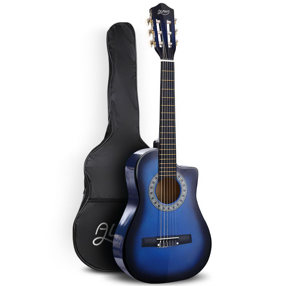 Guitars: Alpha 34 Inch Classical Guitar Wooden Body Nylon String Beginner Kids Gift Blue