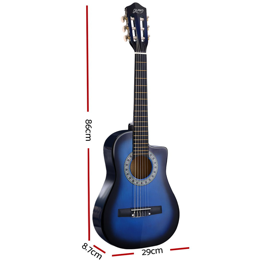 Guitars: Alpha 34 Inch Classical Guitar Wooden Body Nylon String Beginner Kids Gift Blue