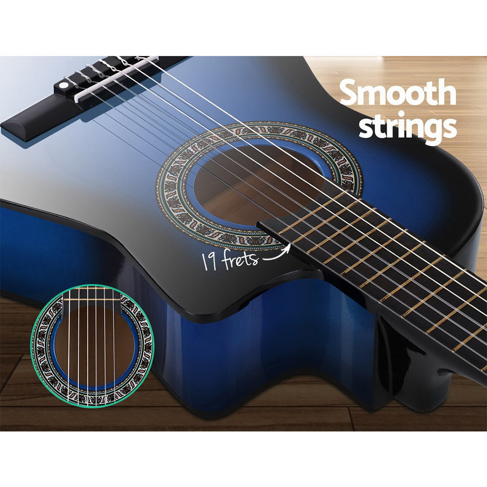 Guitars: Alpha 34 Inch Classical Guitar Wooden Body Nylon String Beginner Kids Gift Blue