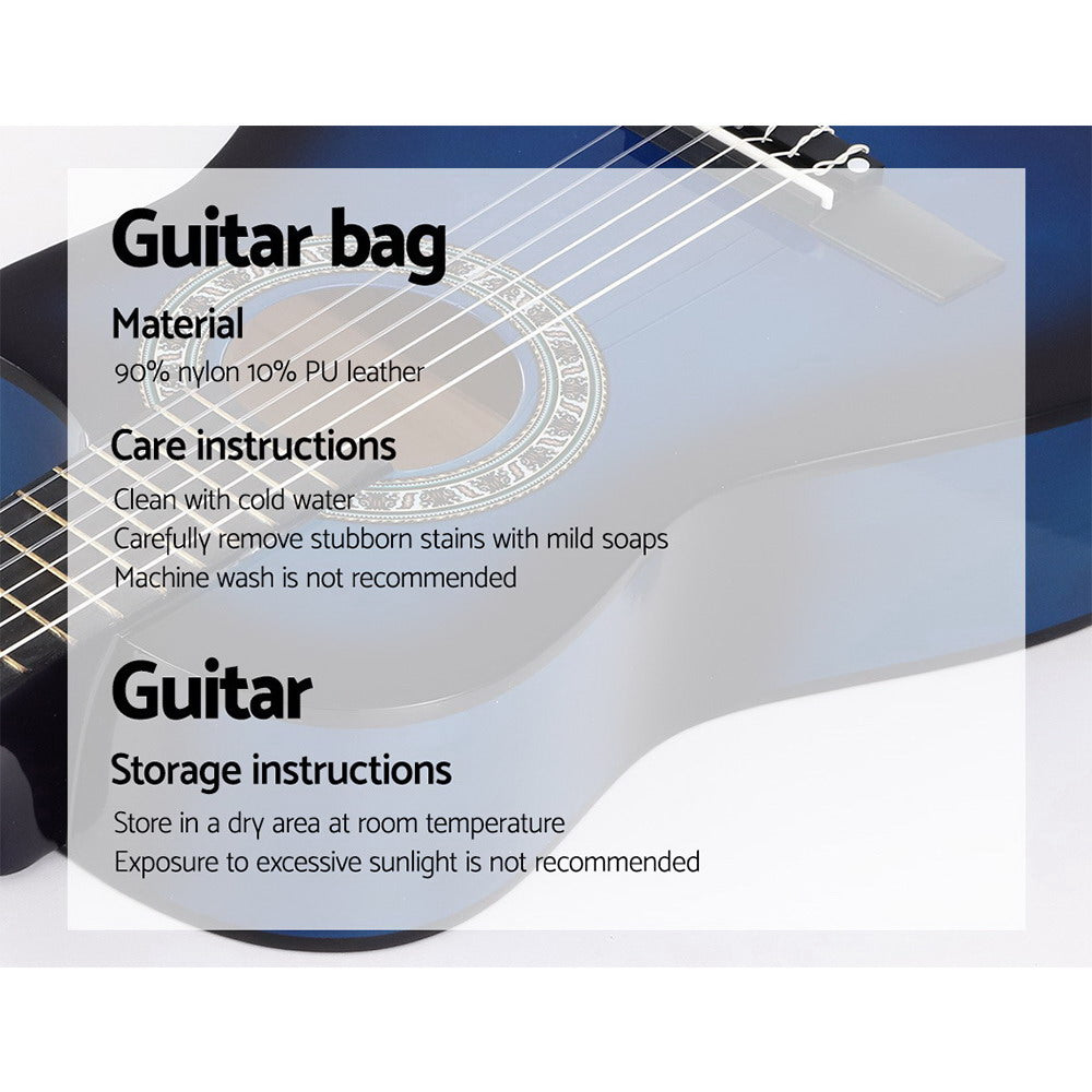 Guitars: Alpha 34 Inch Classical Guitar Wooden Body Nylon String Beginner Kids Gift Blue