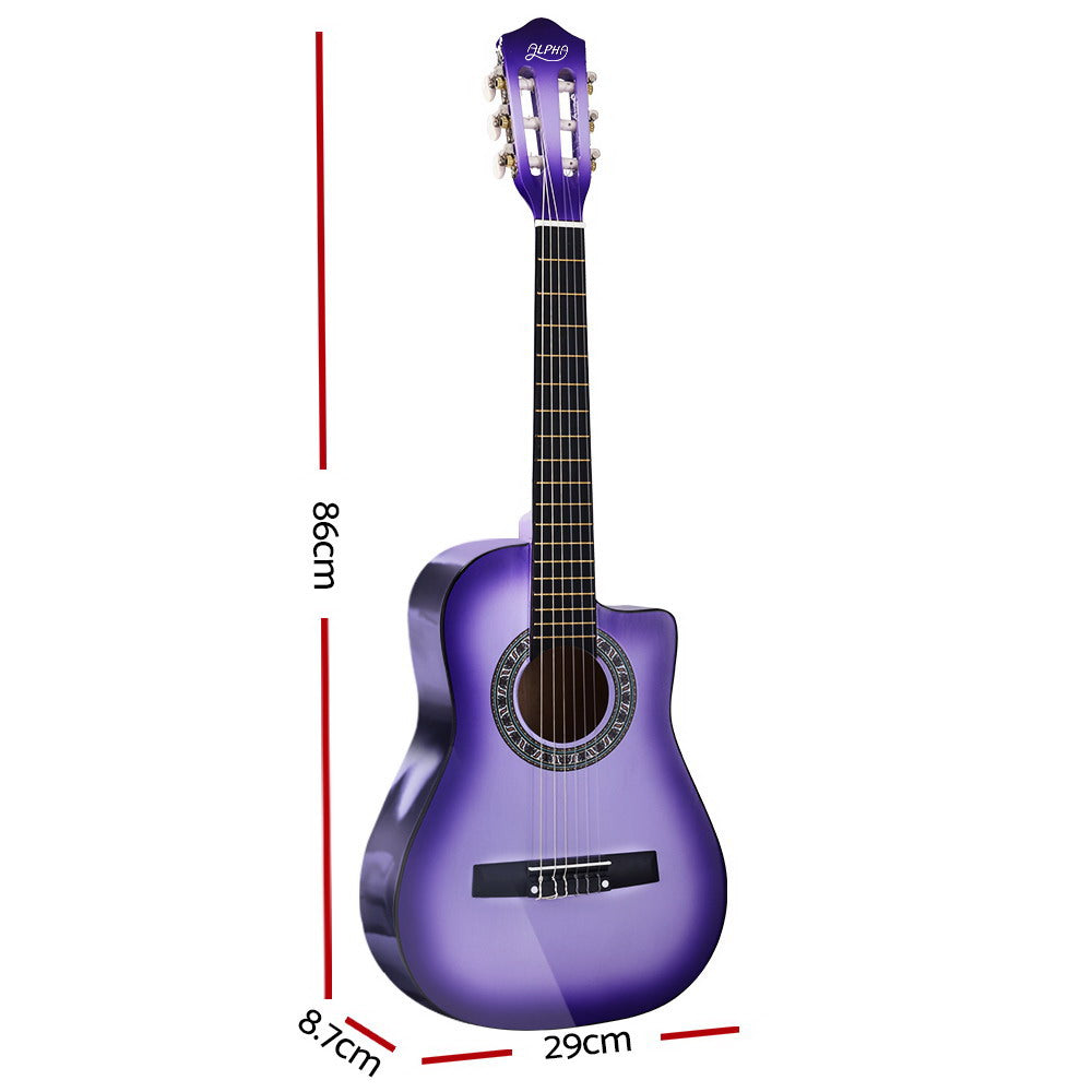 Guitars: Alpha 34 Inch Classical Guitar Wooden Body Nylon String Beginner Kids Gift Purple