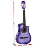 Alpha 34" Inch Guitar Classical Acoustic Cutaway Wooden Ideal Kids Gift Children 1/2 Size Purple
