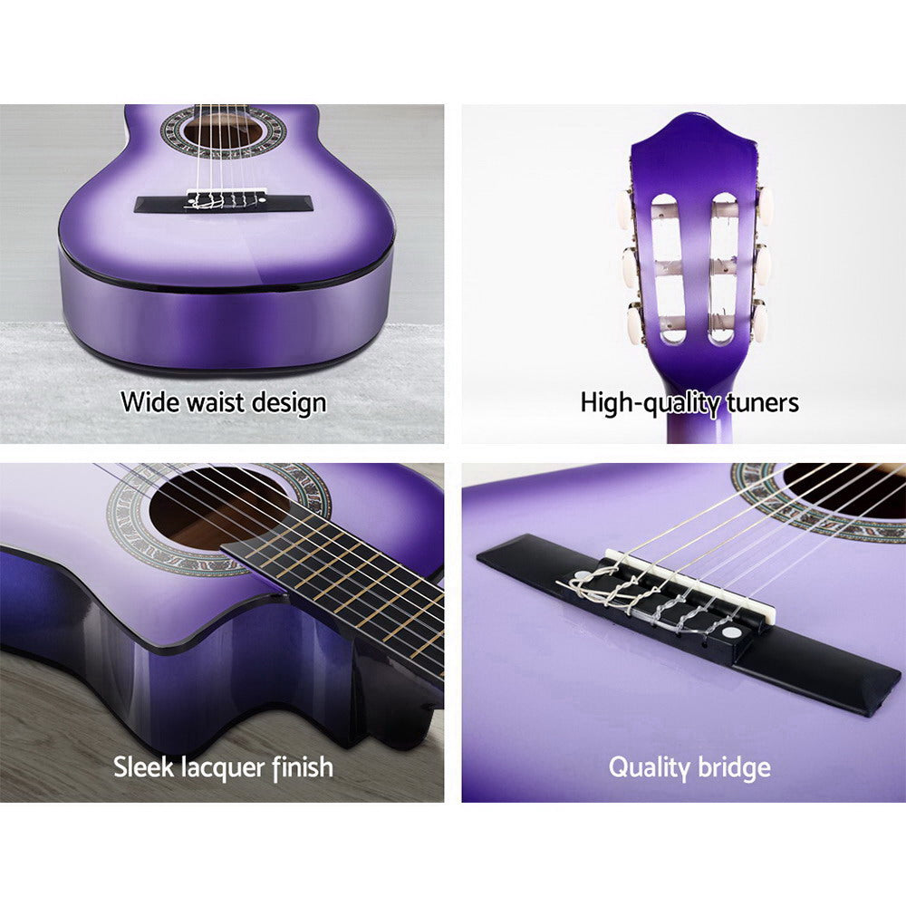 Guitars: Alpha 34 Inch Classical Guitar Wooden Body Nylon String Beginner Kids Gift Purple