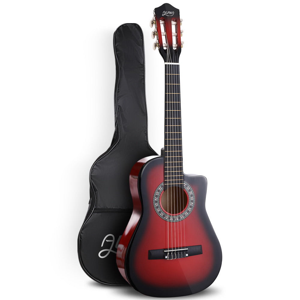 Guitars: Alpha 34 Inch Classical Guitar Wooden Body Nylon String Beginner Kids Gift Red