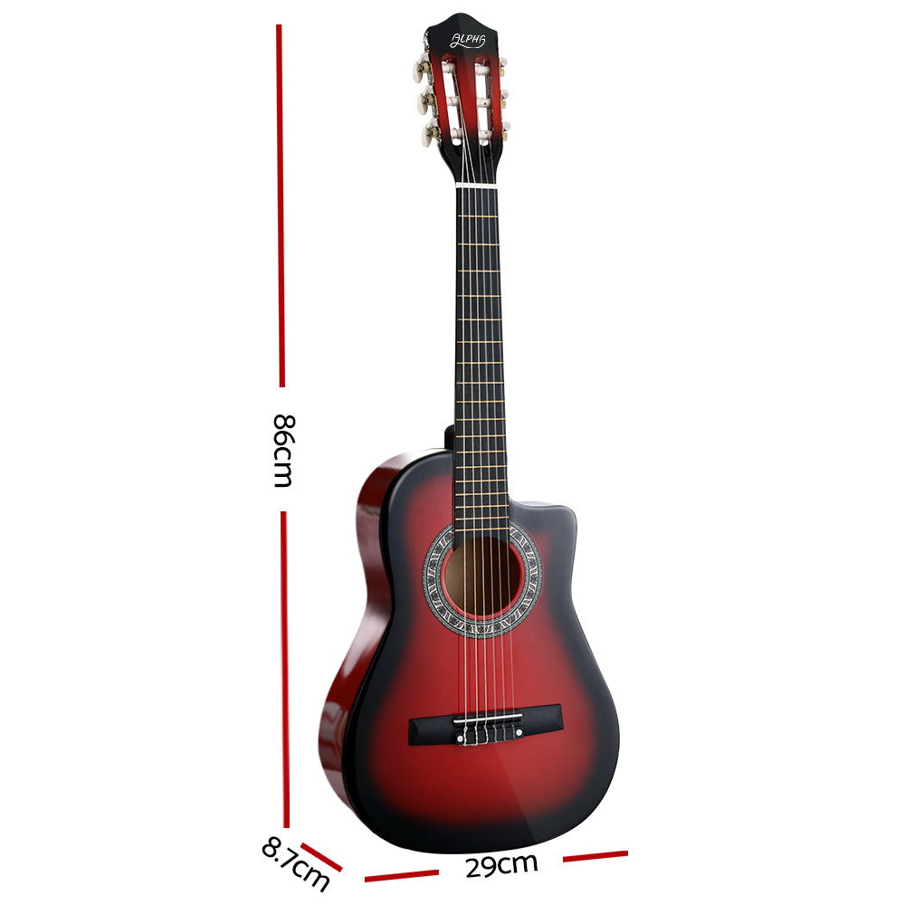 Guitars: Alpha 34 Inch Classical Guitar Wooden Body Nylon String Beginner Kids Gift Red
