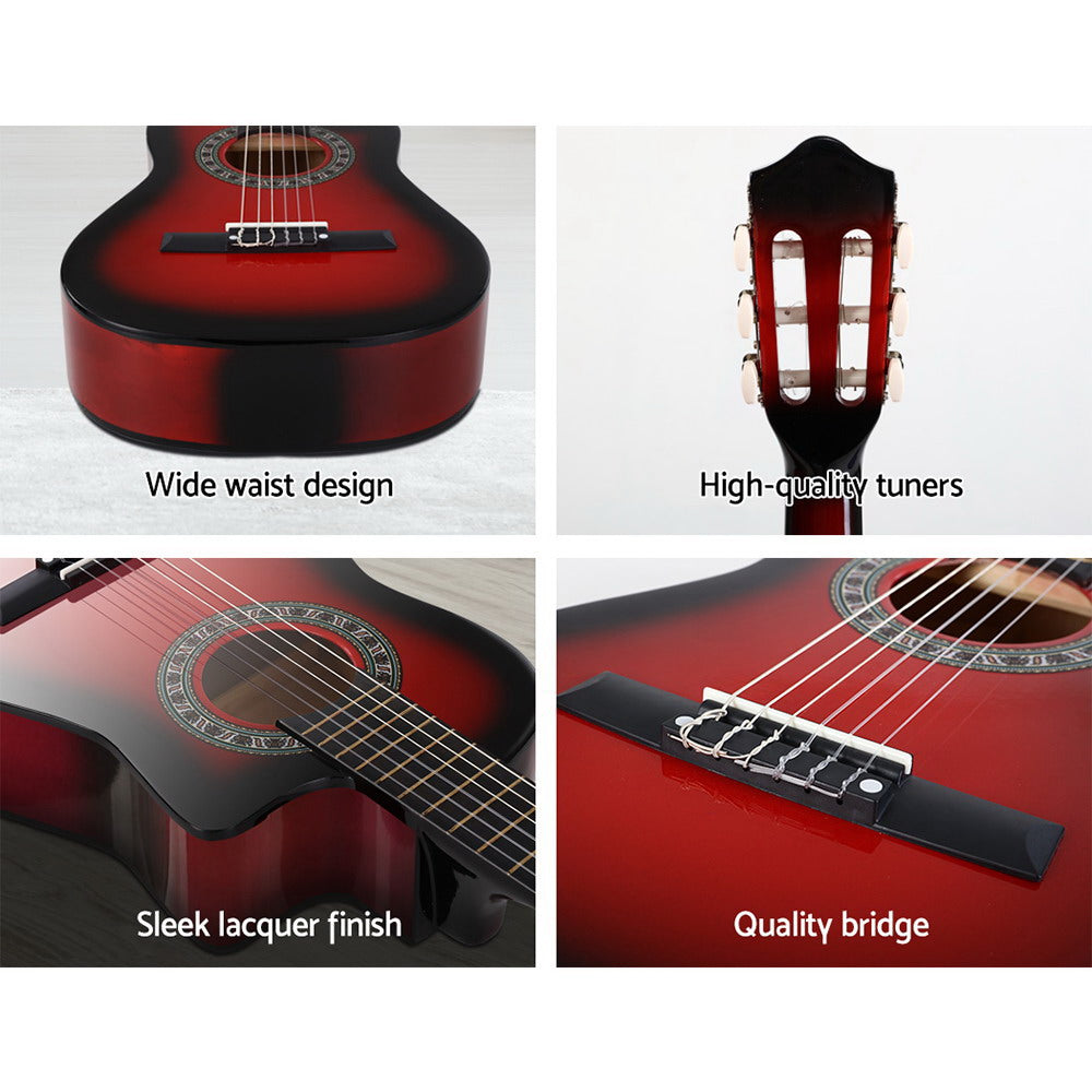 Guitars: Alpha 34 Inch Classical Guitar Wooden Body Nylon String Beginner Kids Gift Red