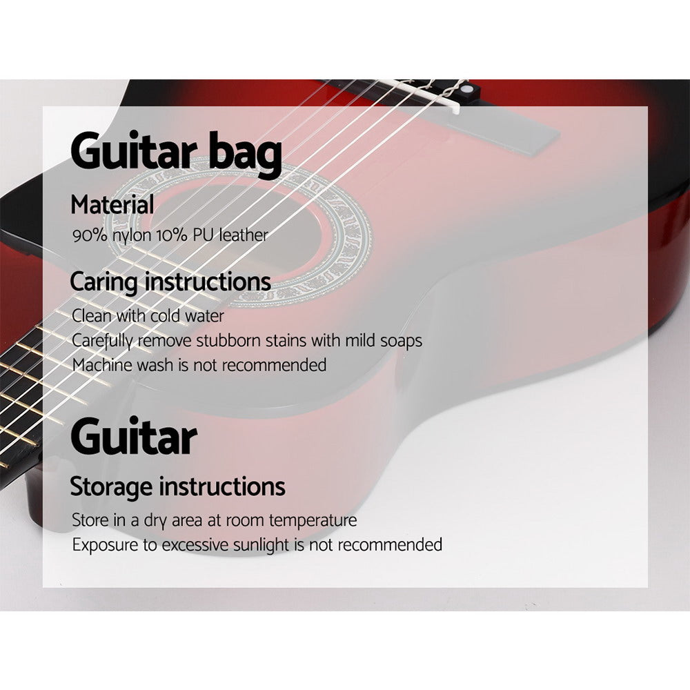 Guitars: Alpha 34 Inch Classical Guitar Wooden Body Nylon String Beginner Kids Gift Red