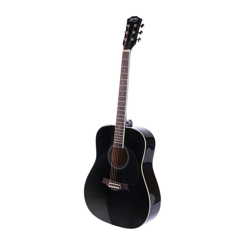 Guitars: Alpha 41 Inch Acoustic Guitar Wooden Body Steel String Dreadnought Black