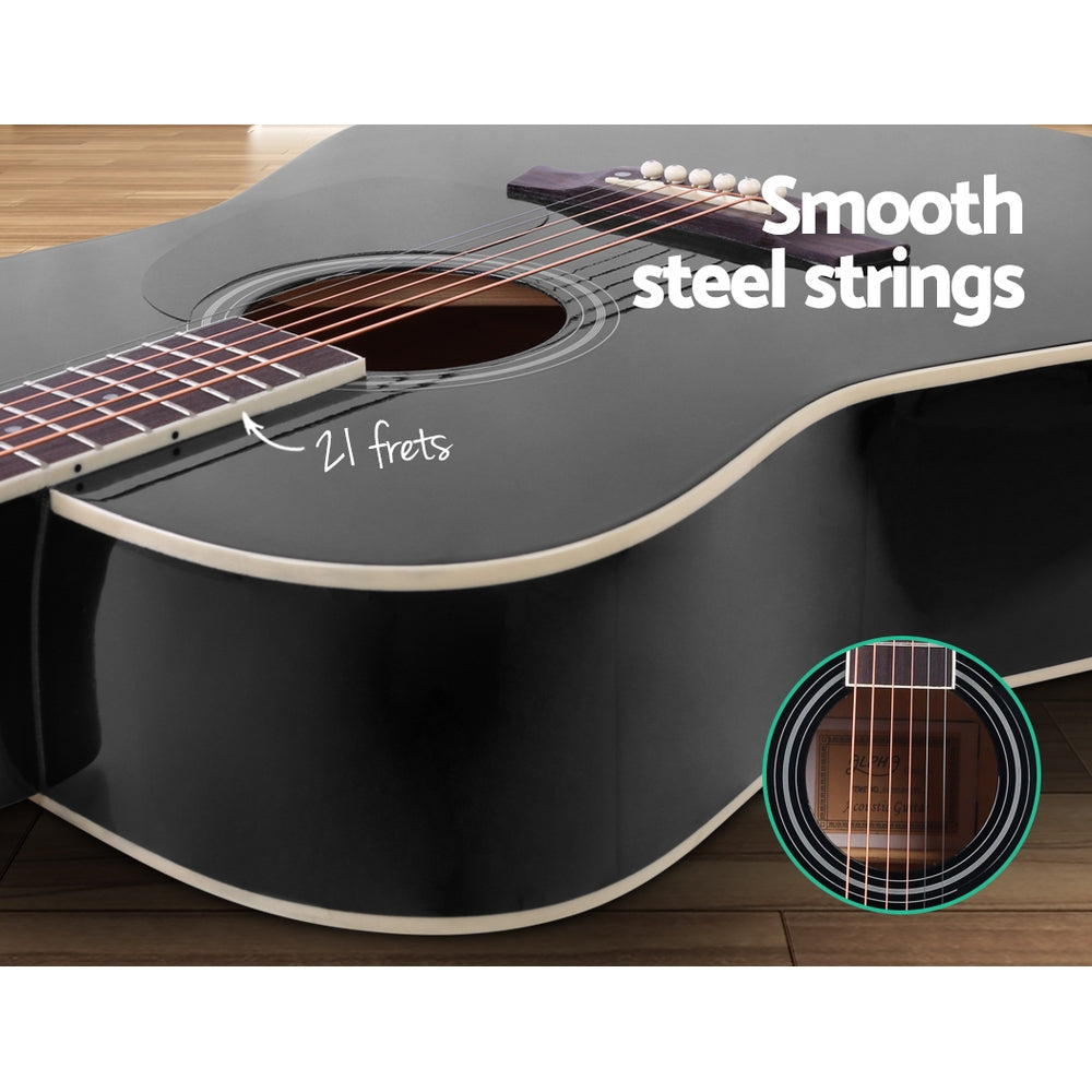 Guitars: Alpha 41 Inch Acoustic Guitar Wooden Body Steel String Dreadnought Black