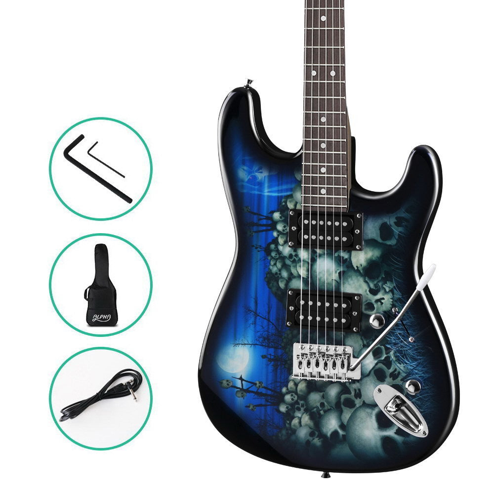 Guitars: Alpha 41 Inch Electirc Guitar Humbucker Pickup Switch Full Size Skull Pattern