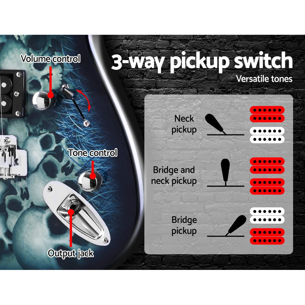Guitars: Alpha 41 Inch Electirc Guitar Humbucker Pickup Switch Full Size Skull Pattern