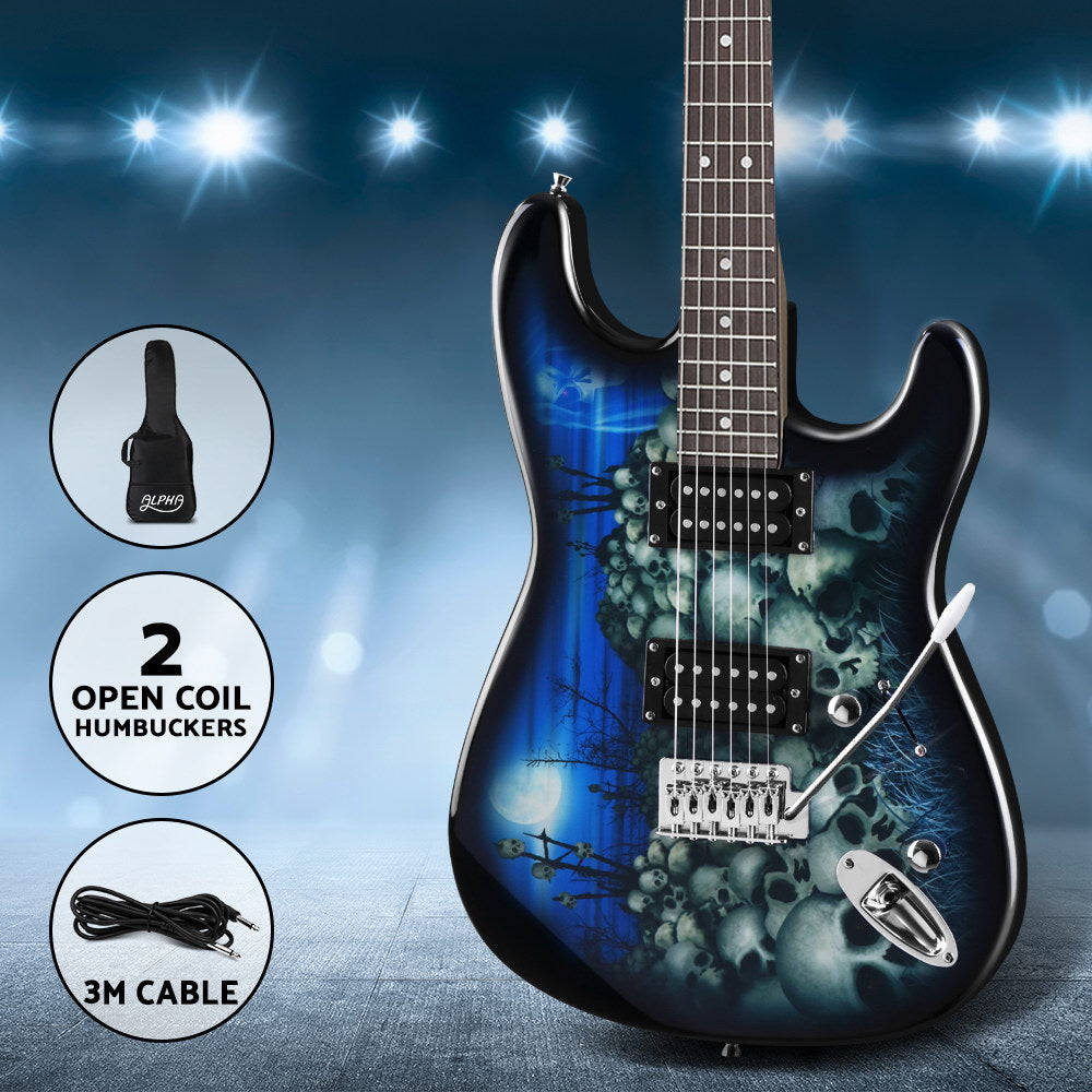 Guitars: Alpha 41 Inch Electirc Guitar Humbucker Pickup Switch Full Size Skull Pattern