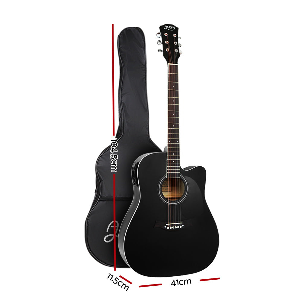 Guitars: Alpha 41 Inch Acoustic Guitar Equaliser Electric Output Jack Cutaway Black