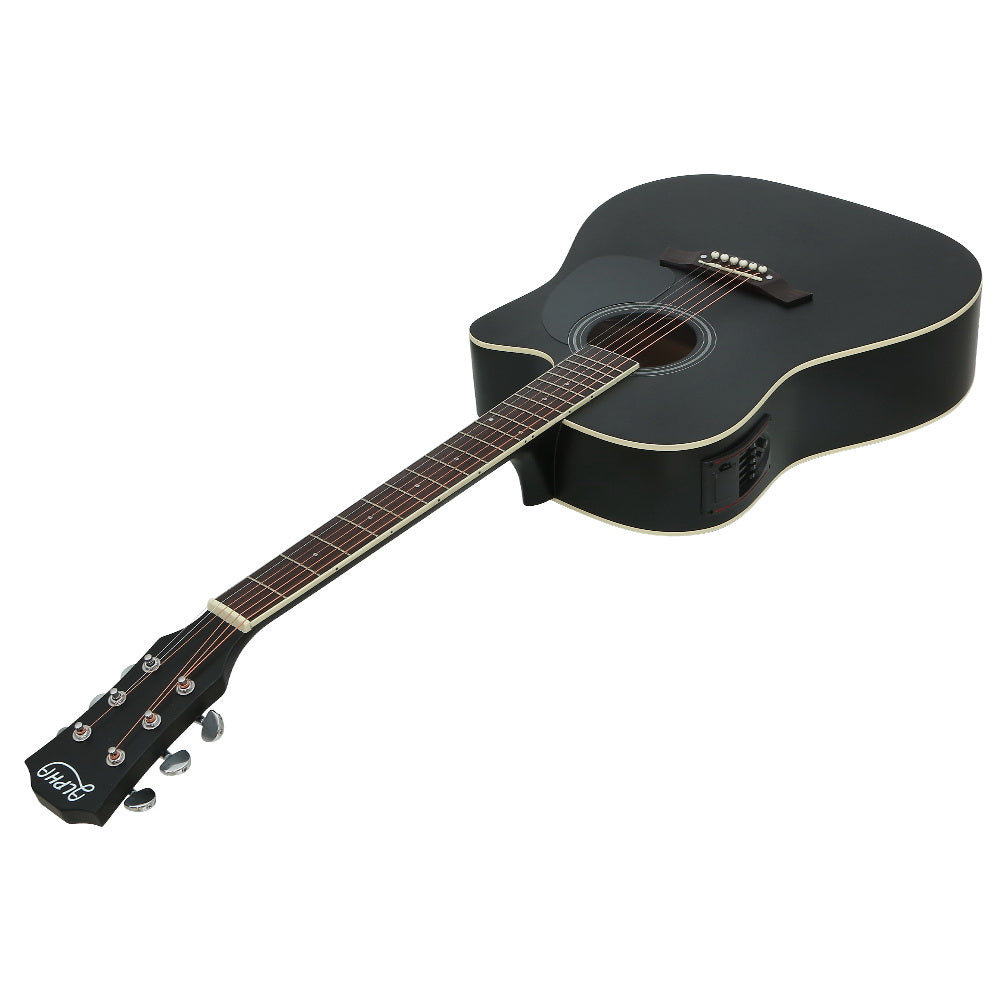 Guitars: Alpha 41 Inch Acoustic Guitar Equaliser Electric Output Jack Cutaway Black