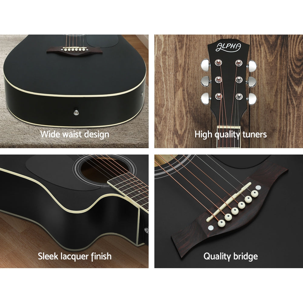 Guitars: Alpha 41 Inch Acoustic Guitar Equaliser Electric Output Jack Cutaway Black