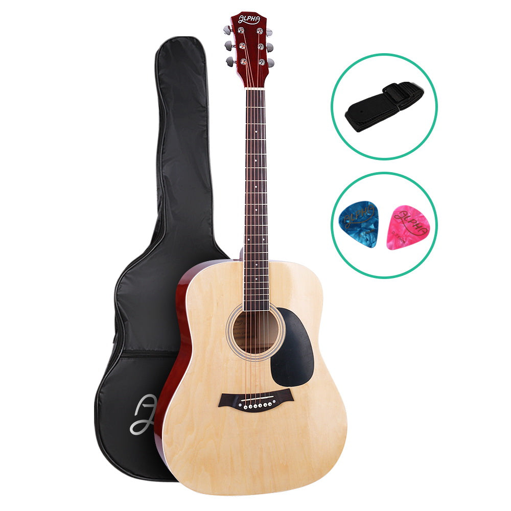 Guitars: Alpha 41 Inch Acoustic Guitar Wooden Body Steel String Dreadnought Wood