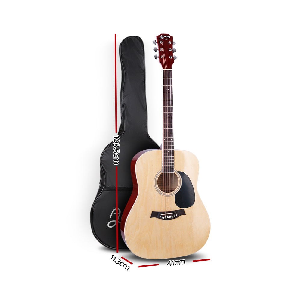 Guitars: Alpha 41 Inch Acoustic Guitar Wooden Body Steel String Dreadnought Wood
