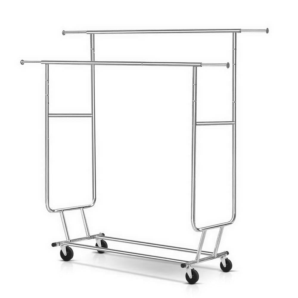 Clothing & Wardrobe Storage: Artiss Clothes Rack Airer Double Rail Coat Stand Adjustable Hanger