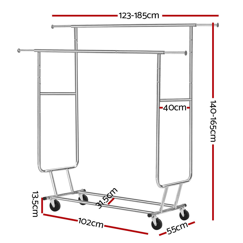Clothing & Wardrobe Storage: Artiss Clothes Rack Airer Double Rail Coat Stand Adjustable Hanger