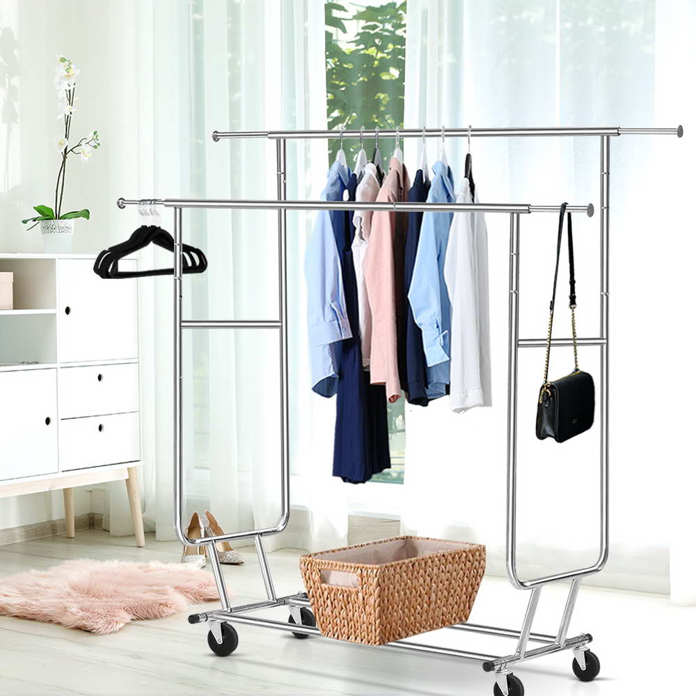 Clothing & Wardrobe Storage: Artiss Clothes Rack Airer Double Rail Coat Stand Adjustable Hanger