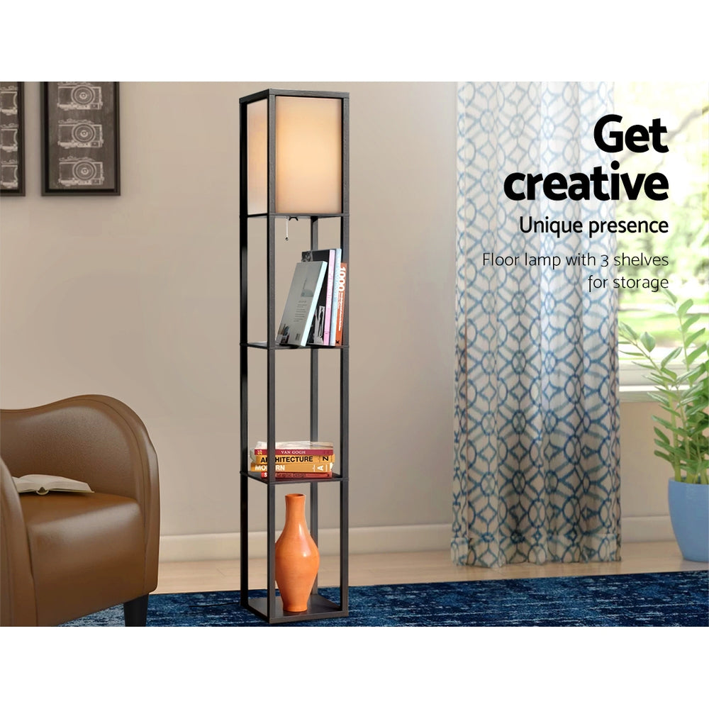 Floor Lamps: Artiss Floor Lamp 3 Tier Shelf Shelf Storage LED Light Stand Home Room Vintage Black