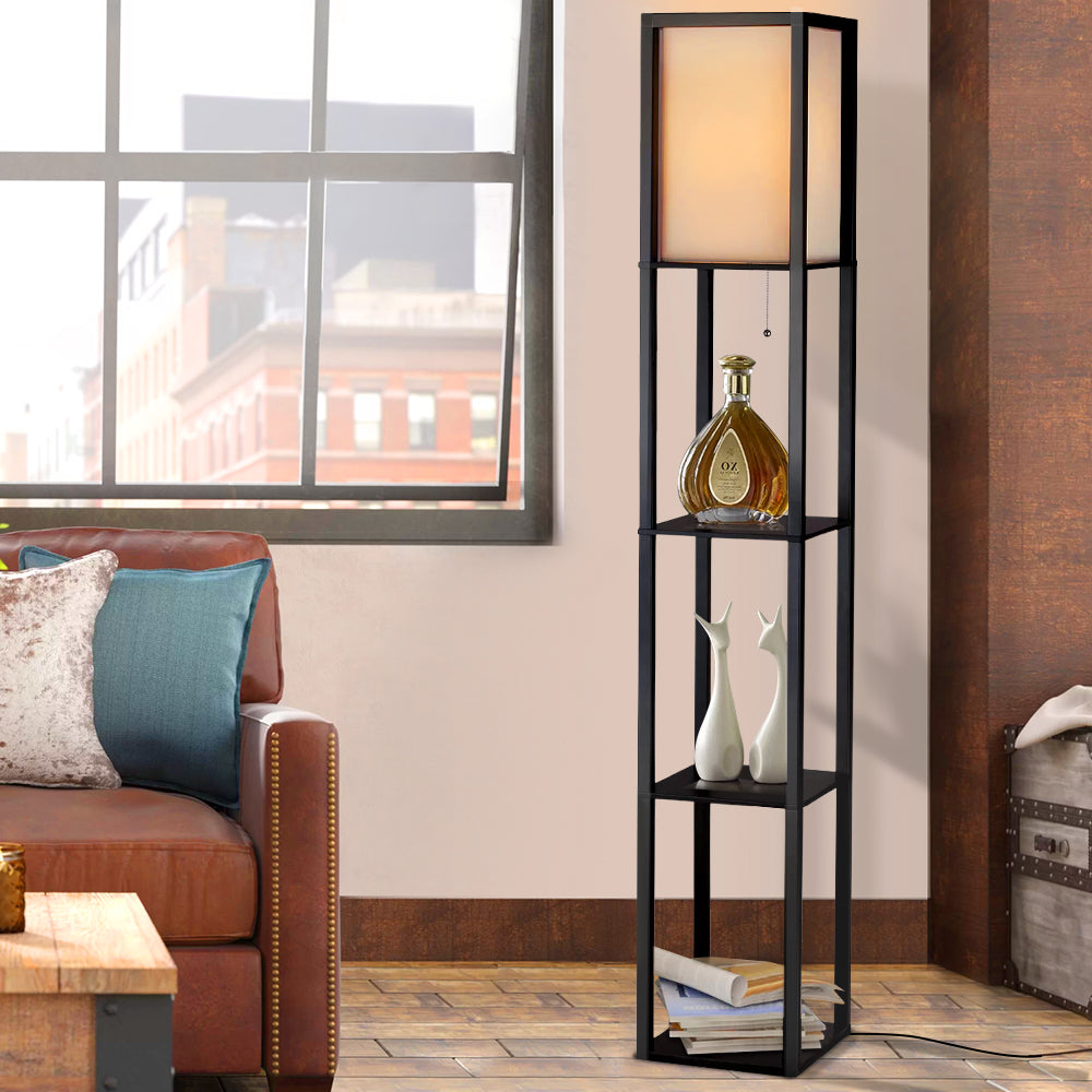 Floor Lamps: Artiss Floor Lamp 3 Tier Shelf Shelf Storage LED Light Stand Home Room Vintage Black