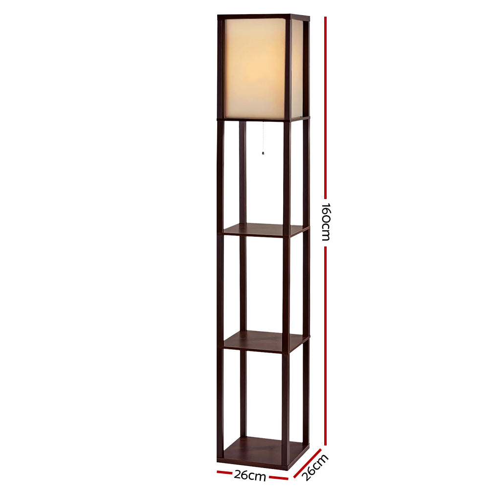 Floor Lamps: Artiss Floor Lamp 3 Tier Shelf Storage LED Light Stand Home Room Vintage Brown
