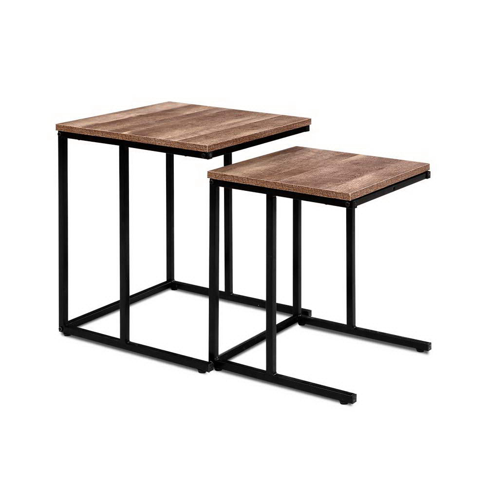 Kitchen Appliance Accessories: Artiss Nesting Coffee Table Sef of 2 Walnut Brok