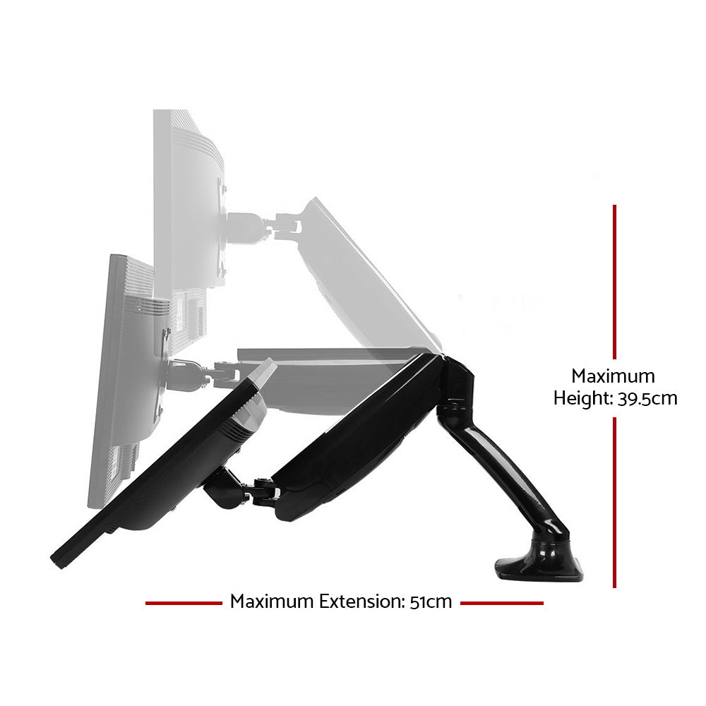 Computer Monitors & Accessories: Artiss Monitor Arm Gas Spring Dual Desk Mount Screen Holder