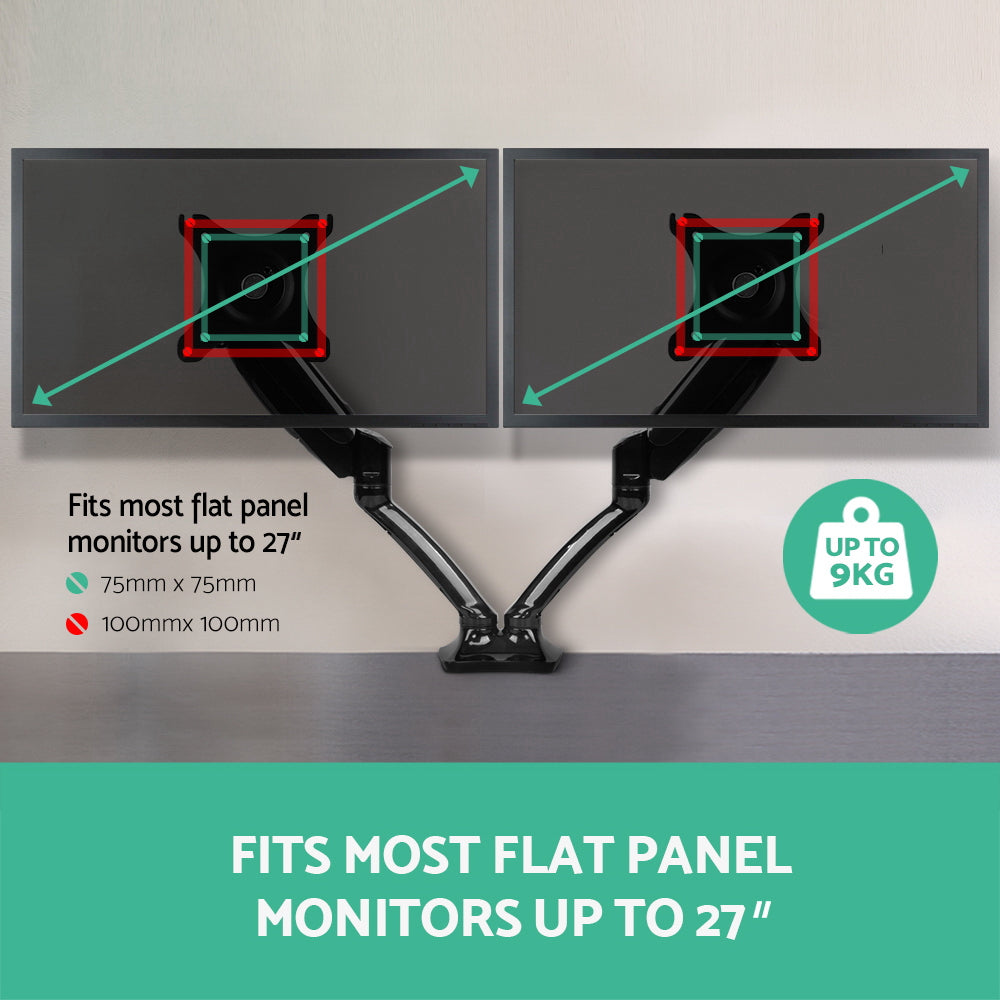 Computer Monitors & Accessories: Artiss Monitor Arm Gas Spring Dual Desk Mount Screen Holder