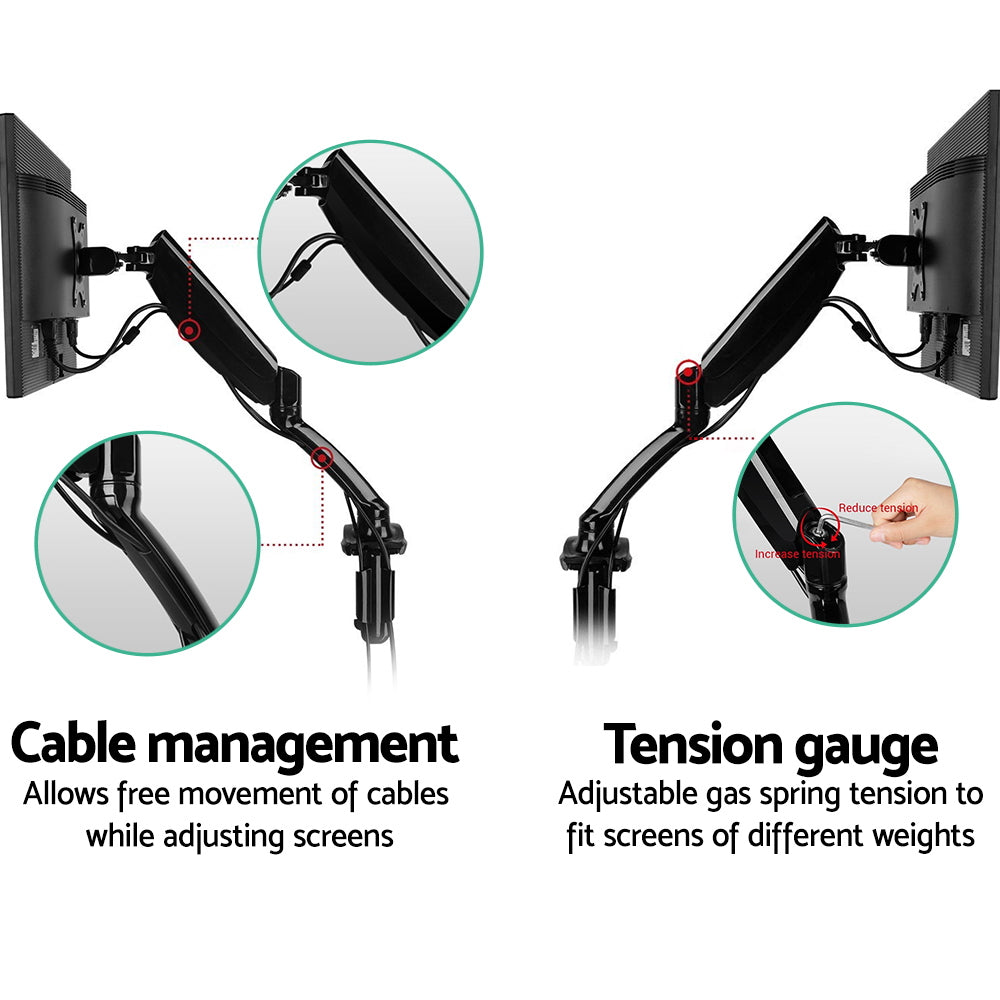 Computer Monitors & Accessories: Artiss Monitor Arm Gas Spring Desk Mount Screen Holder