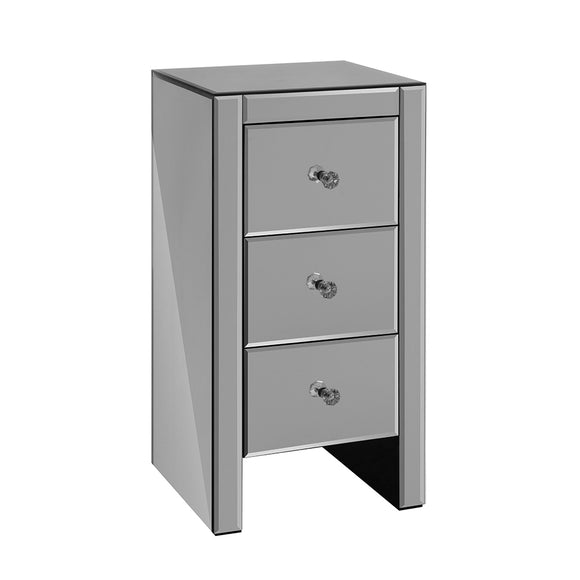 Artiss Bedside Table 3 Drawers Mirrored Glass - QUENN Grey