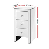 Artiss Bedside Table 3 Drawers Mirrored - QUENN Silver