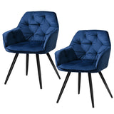 Artiss Dining Chairs Set of 2 Velvet Diamond Tufted Armchair Blue