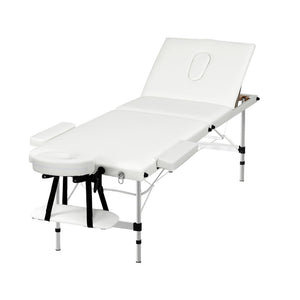 Zenses Massage Table 65cm Portable 3 Fold Aluminium Beauty Bed White