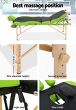 Zenses Massage Table 70cm Portable 3 Fold Wooden Beauty Bed Green