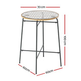 Gardeon Outdoor Bar Table Wicker Dining Bistro Patio Balcony Glass Table Steel