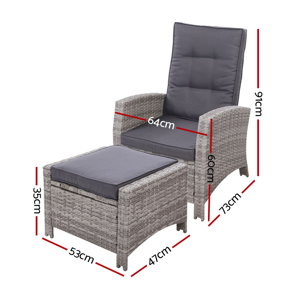 Outdoor Chairs: Gardeon 2PC Recliner Chairs Sun lounge Wicker Lounger Outdoor Furniture Adjustable Grey