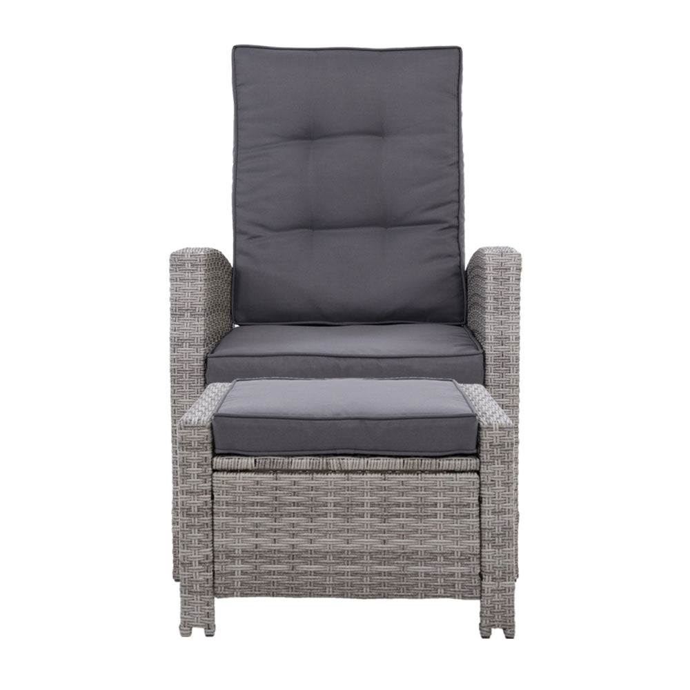 Outdoor Chairs: Gardeon 2PC Recliner Chairs Sun lounge Wicker Lounger Outdoor Furniture Adjustable Grey